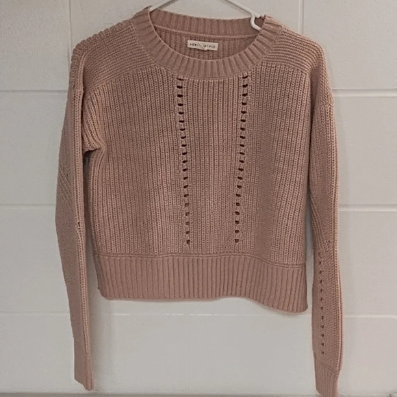 Aeropostale Pink with Metallic Cropped Boxy Sweater Open Knit Side Vent - Picture 10 of 10